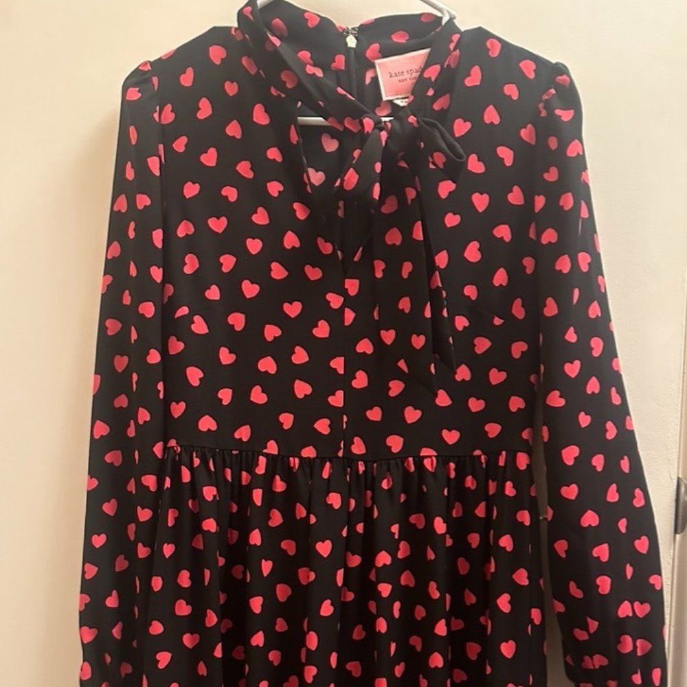 Kate Spade Heartbeat Tie Neck Dress Black and Red Size 4 - NWT